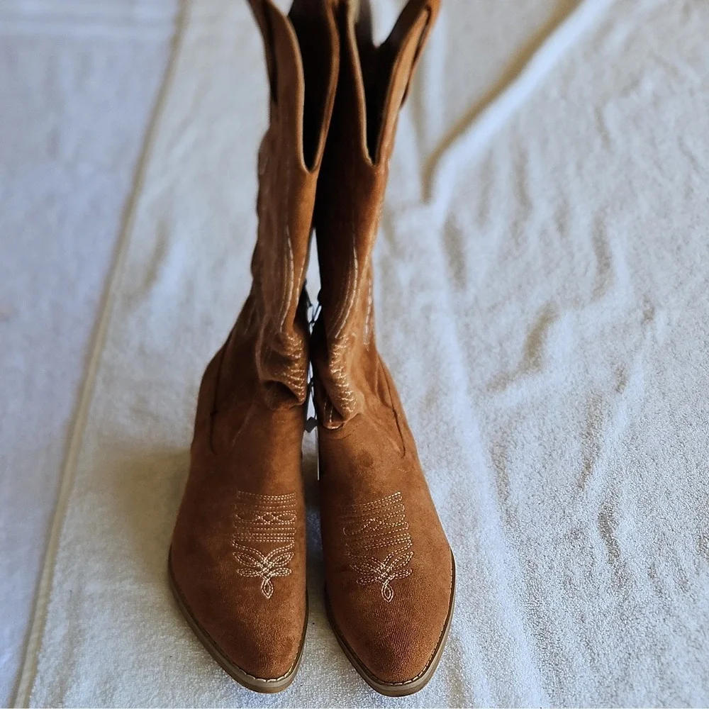 J.Adams Shoes Roundup Brown Suede Knee High‎ Side Zip Pointed Toe Women 6